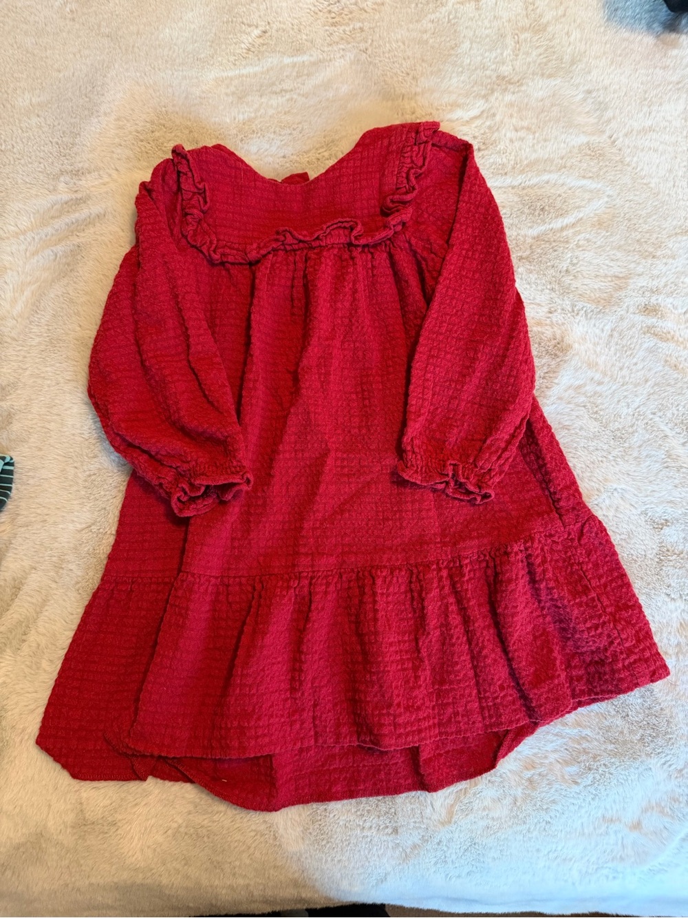 Zara Crimson Ruffle Tiered Long-Sleeve Dress